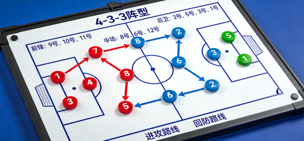 足球战术分析板展示球队阵型与跑位路线